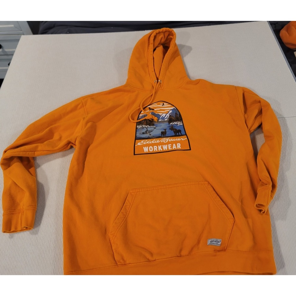 Eddie Bauer Workwear Hoodie Sweatshirt Bright Orange Think soft comfortable L